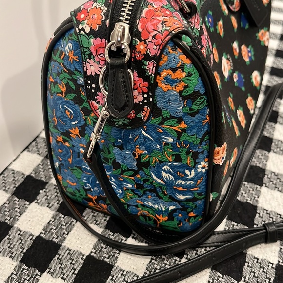 Coach Mini Bennett Black Satchel In Floral Mix Pattern Crossbody Silver Hardware - Picture 6 of 13